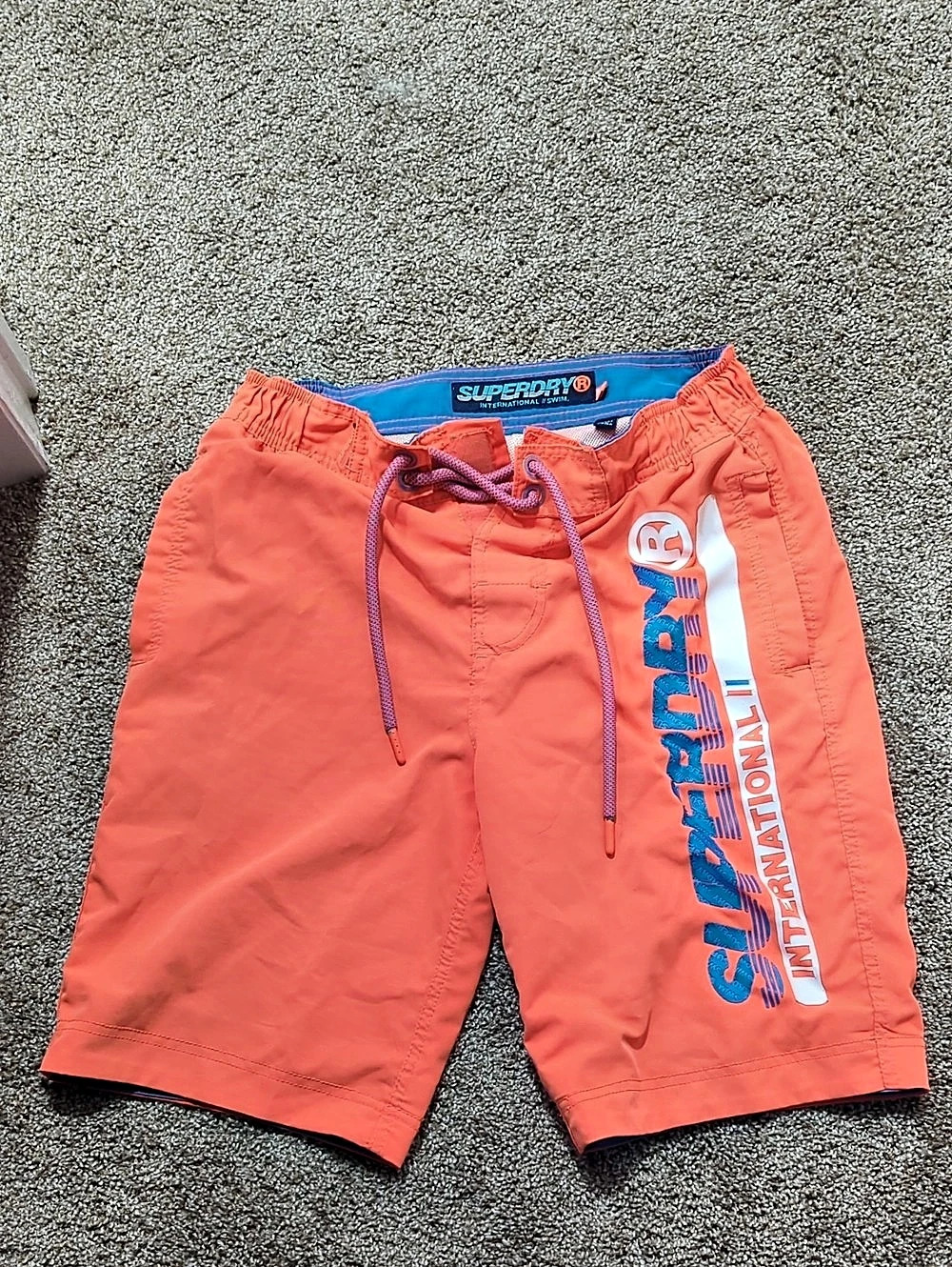 Superdry International Swim Shorts Swim Trunks Orange & Blue Medium